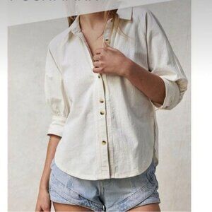 Free People We The Free  White Ellie Puff Sleeve Solid Top Womens size XS